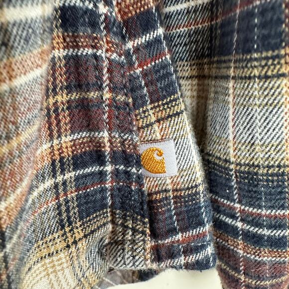 Carhartt Woman's Plaid Flannel Shirt Button Front Long Sleeve SMALL Brown Blue - Picture 5 of 9